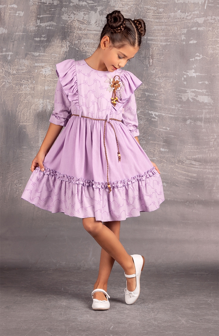 Yarım Kollu Yazlık Kız Çocuk Elbise TVD2180Y-01 Lila | Sefamerve