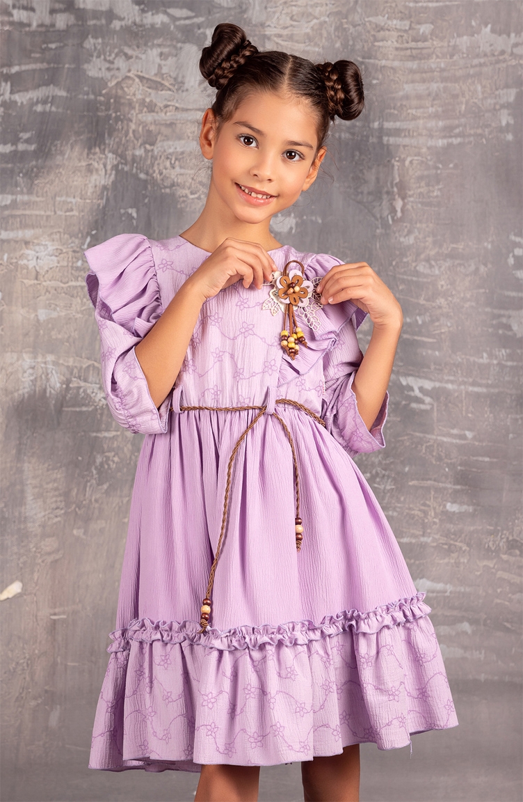 Yarım Kollu Yazlık Kız Çocuk Elbise TVD2180Y-01 Lila | Sefamerve