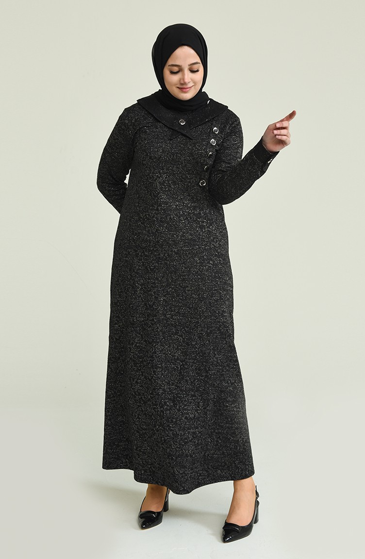 Büyük Beden Simli Elbise 4490A-02 Siyah | Sefamerve