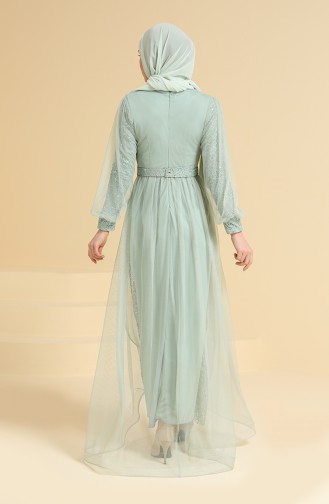 Mint Green Hijab Evening Dress 5629-08