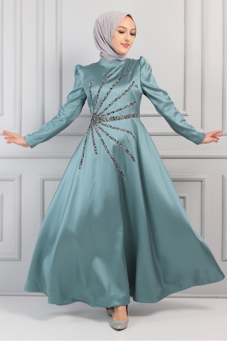 Mint Green Hijab Evening Dress 11501.Mint | Sefamerve