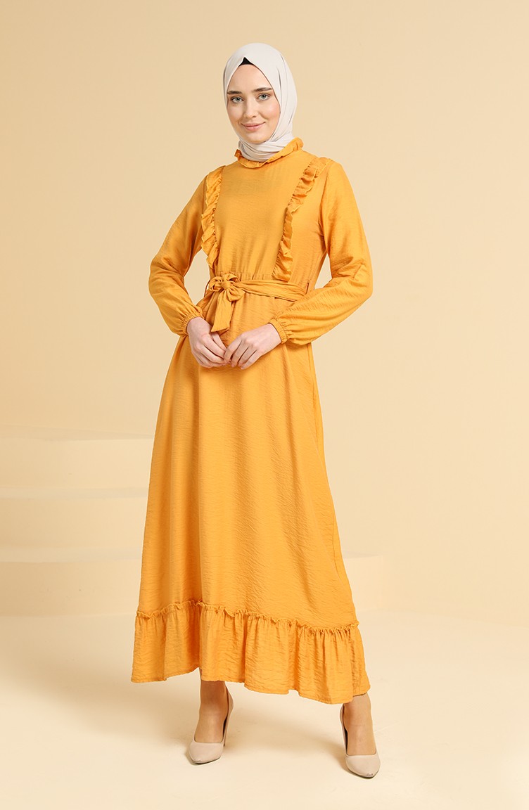 فستان أصفر خردل 1755-02 | Sefamerve