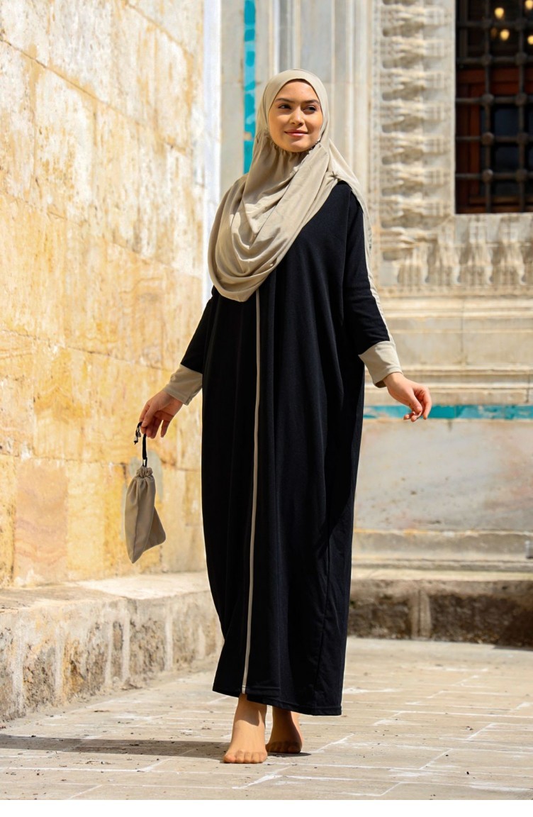 Kolay Giyilebilen Tek Parça Namaz Elbisesi N2202 Siyah | Sefamerve