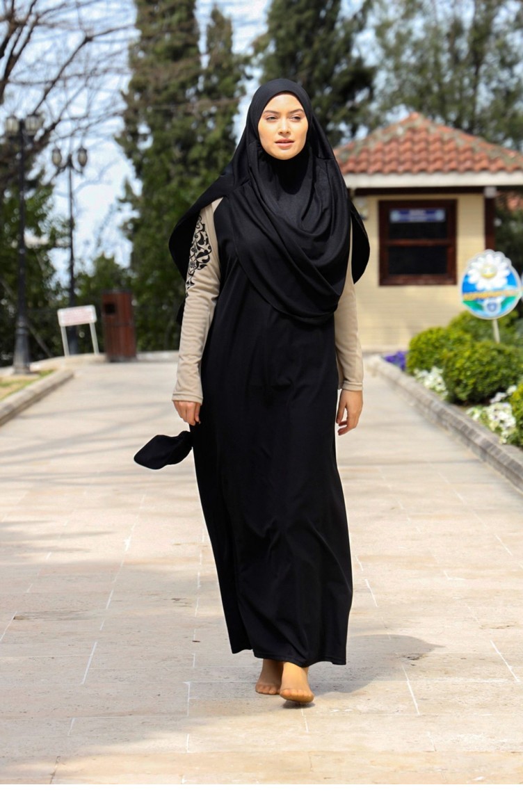Kolay Giyilebilen Tek Parça Namaz Elbisesi N2203 Siyah | Sefamerve