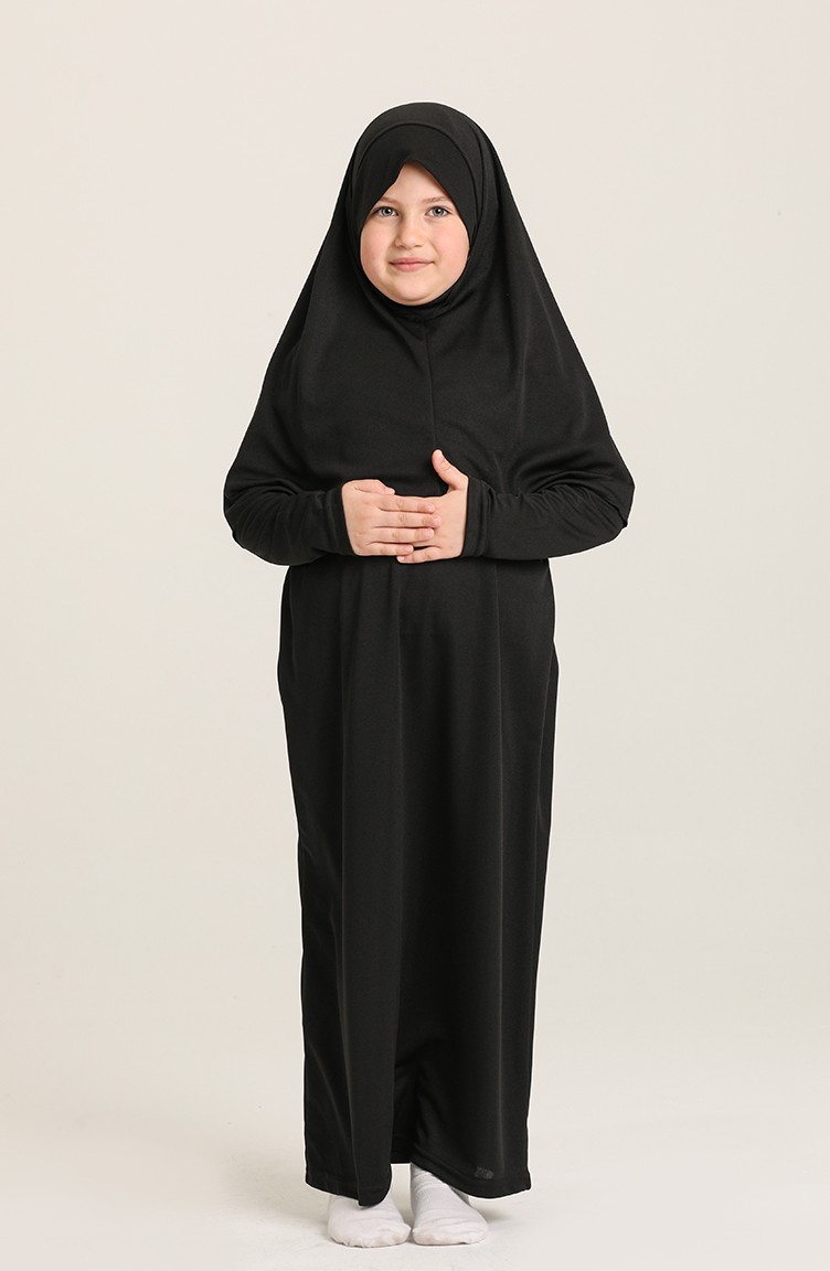 Başörtülü Çocuk Namaz Elbisesi 1600-05 Siyah | Sefamerve