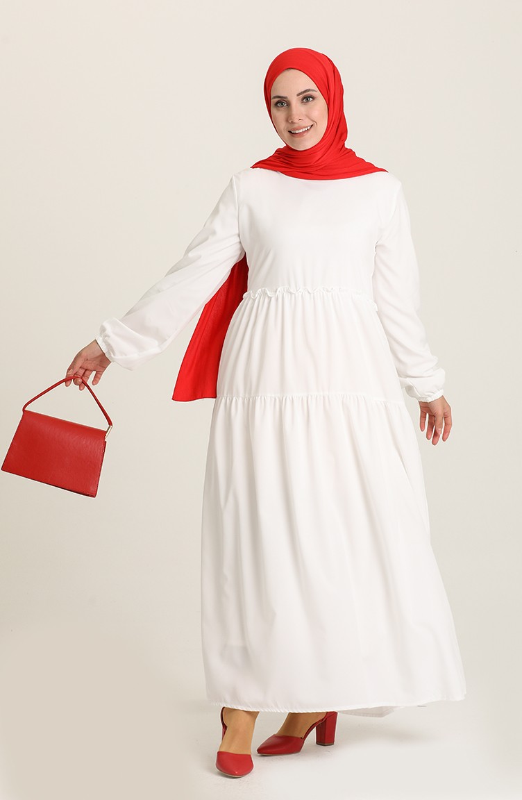 White Hijab Dress 1761-01 | Sefamerve
