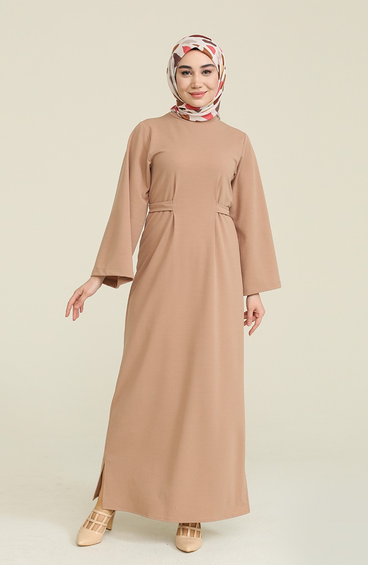 Bel Bağlamali Tesettür Elbise 8004-05 Camel | Sefamerve