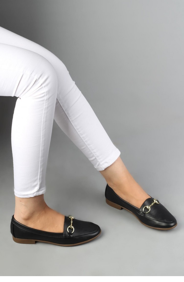 Kadın Hakiki Deri Tokalı Yumuşak Babet Siyah Ayakkabı Bader Siyah |  Sefamerve