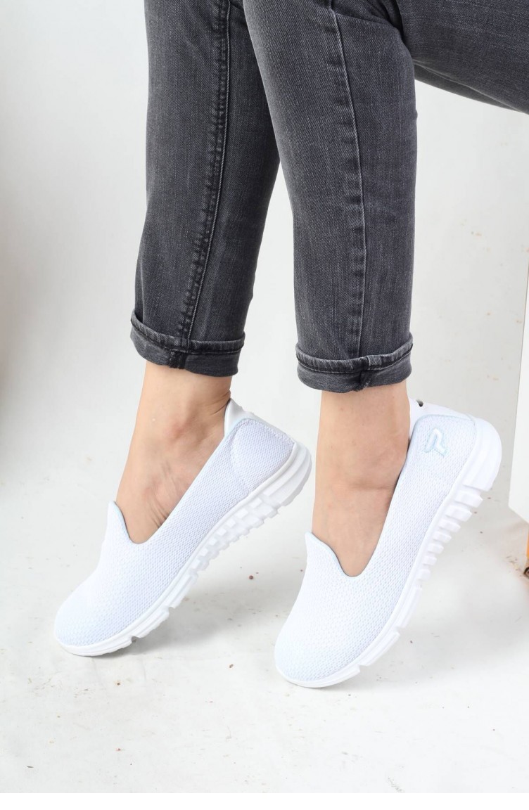 Kadın Akıllı Taban Spor Babet Beyaz Renk Esnek Ayakkabı Flex Beyaz |  Sefamerve