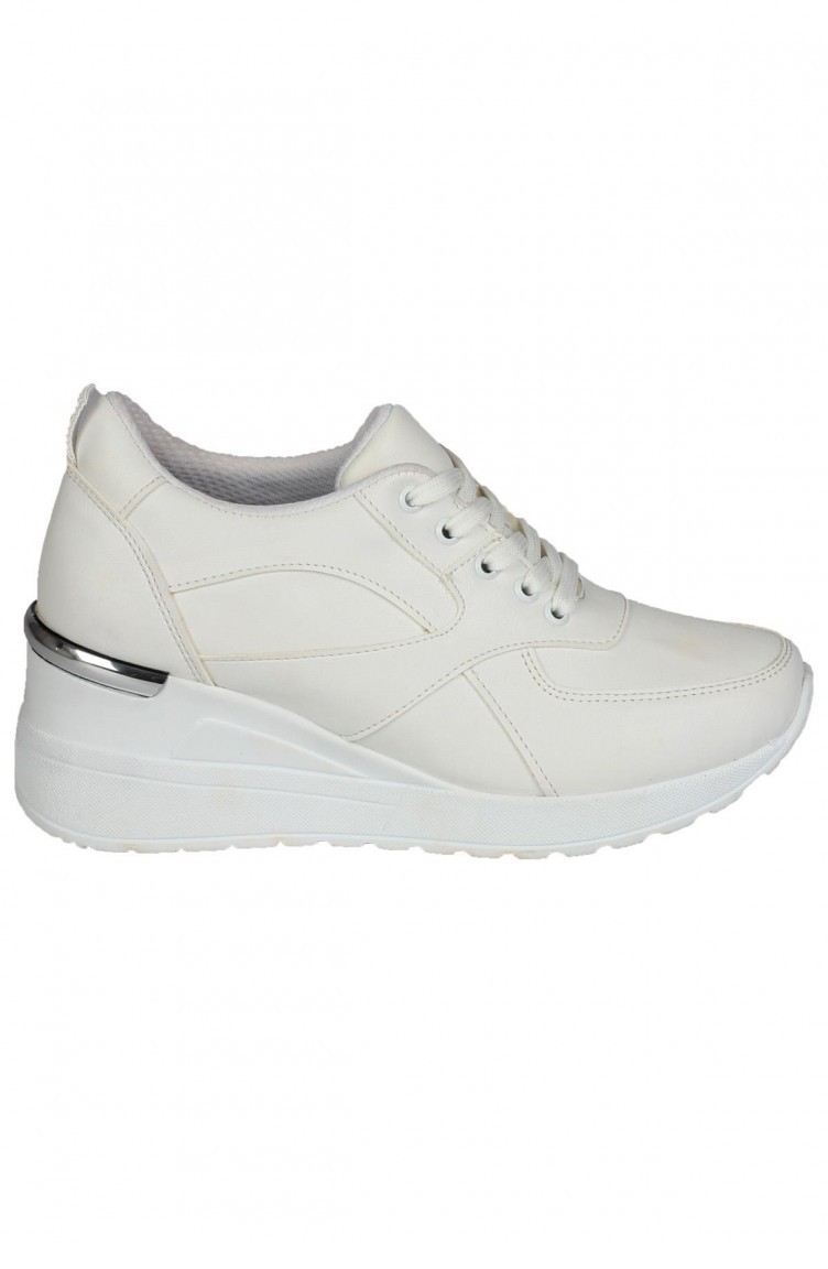 Beyaz Dolgu Topuklu Sneaker Bağcıklı Spor Ayakkabı Pily Beyaz | Sefamerve