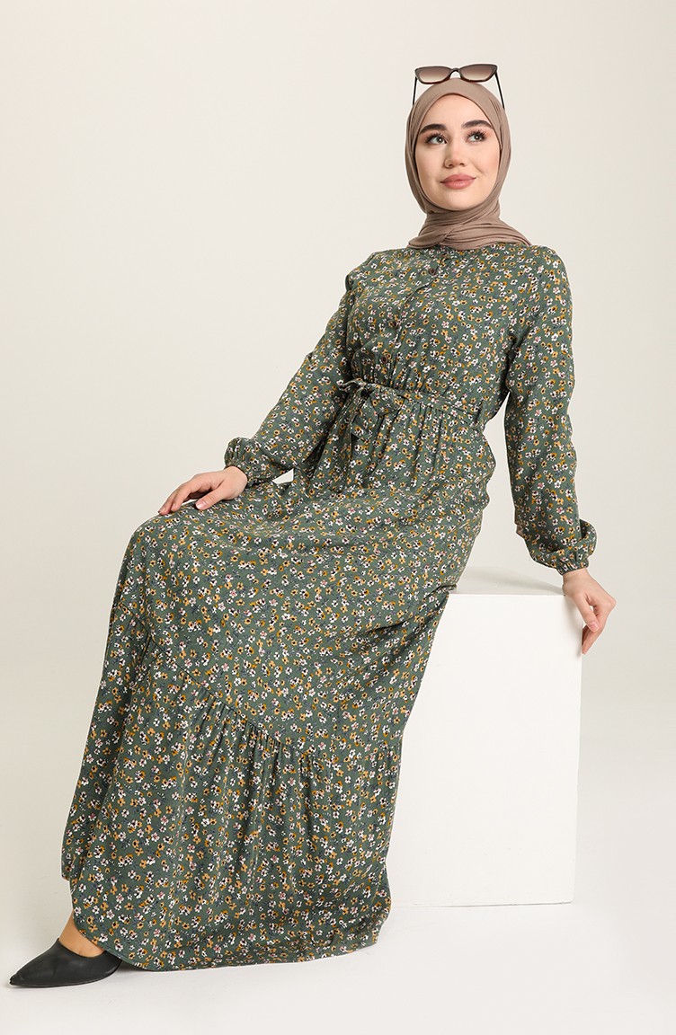 Nefti Grüne Farbe Hijab Kleider 4066-06 | Sefamerve