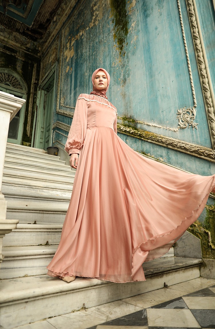 Copper Hijab Evening Dress 0415-01 | Sefamerve