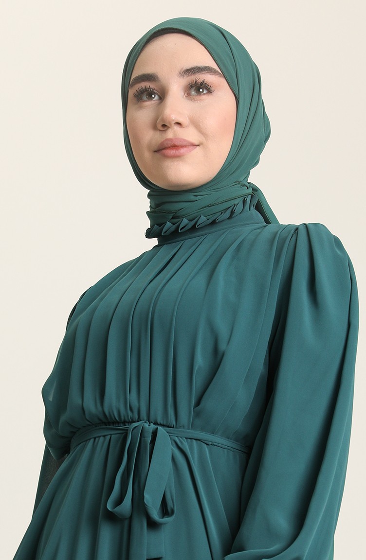 فساتين سهرة بتصميم اسلامي أزرق زيتي 4826-17 | Sefamerve