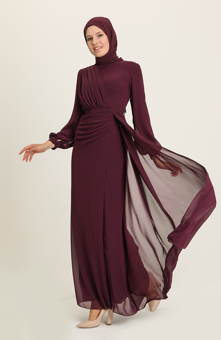 Plum Hijab Evening Dress 5711-04 | Sefamerve