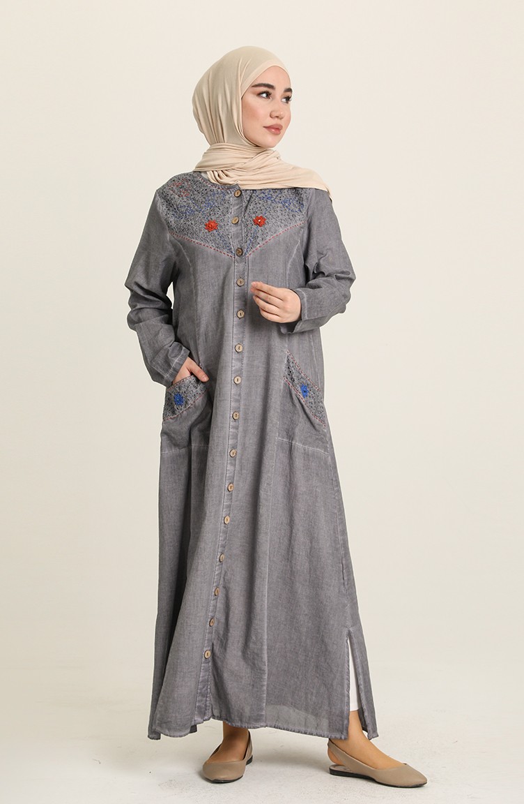 Gray Hijab Dress 8787-01 | Sefamerve