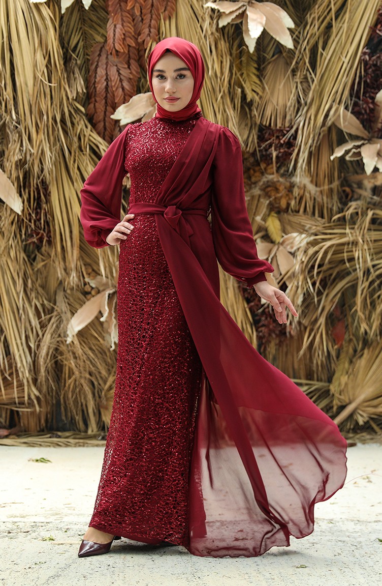 Weinrot Hijab-Abendkleider 5516-05 | Sefamerve