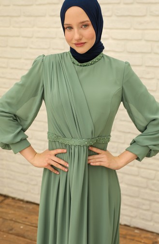 Unreife Mandelgrün Hijab-Abendkleider 4858-07