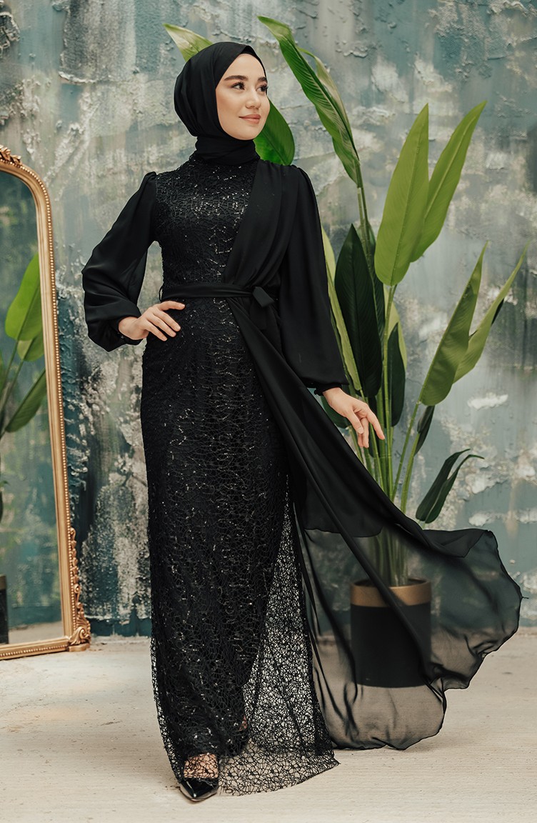 Black Hijab Evening Dress 5516-06 | Sefamerve