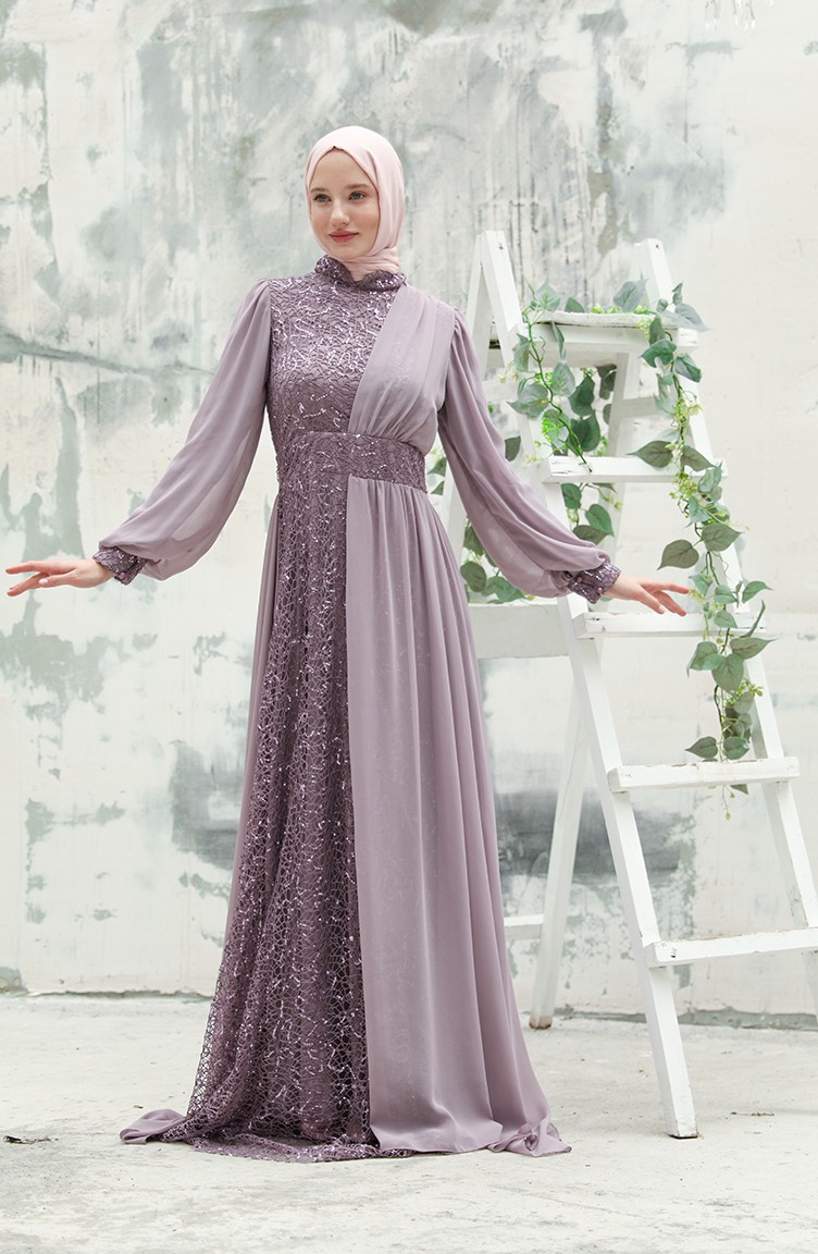 Violet Hijab Evening Dress 5408-11 | Sefamerve