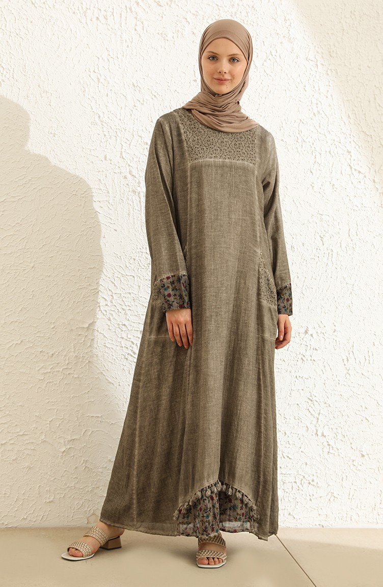 Beige Hijab Dress 9494-02 | Sefamerve