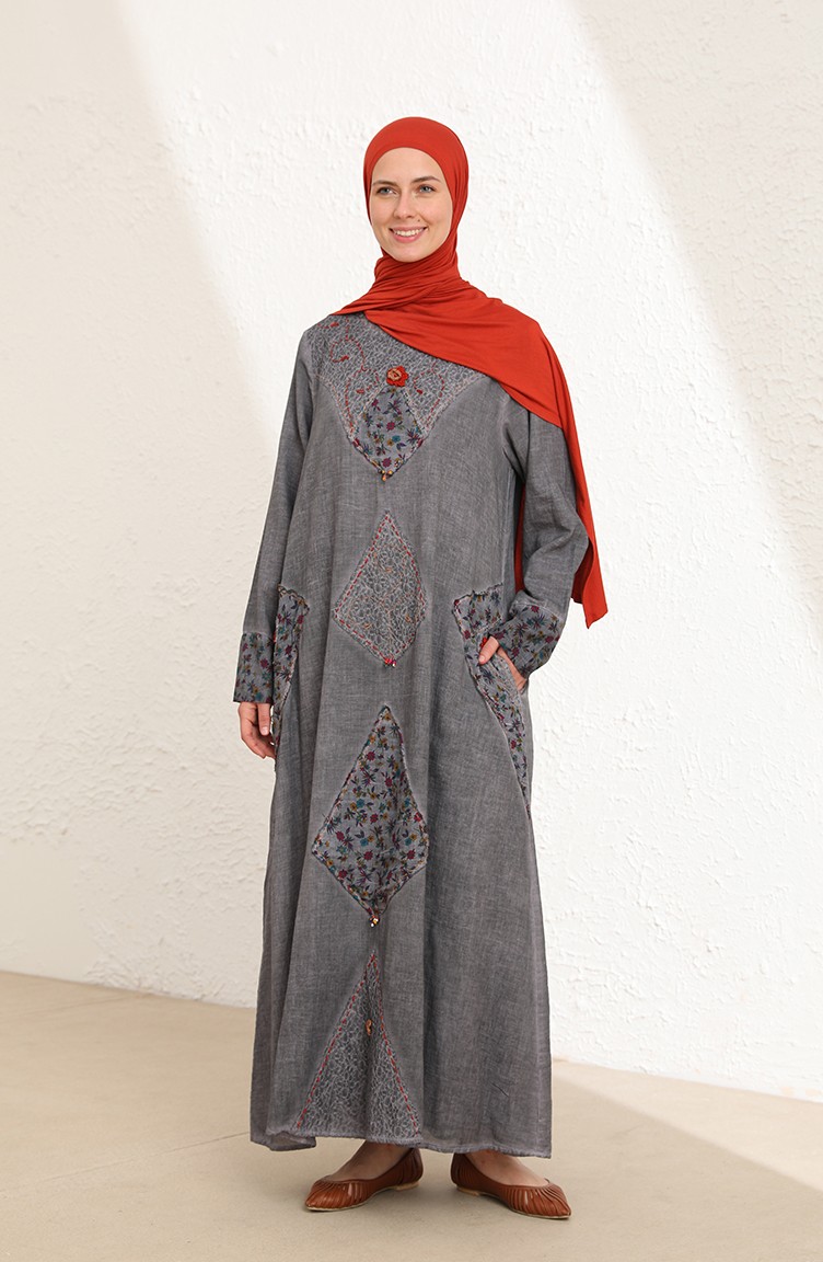 Gray Hijab Dress 6161-07 | Sefamerve