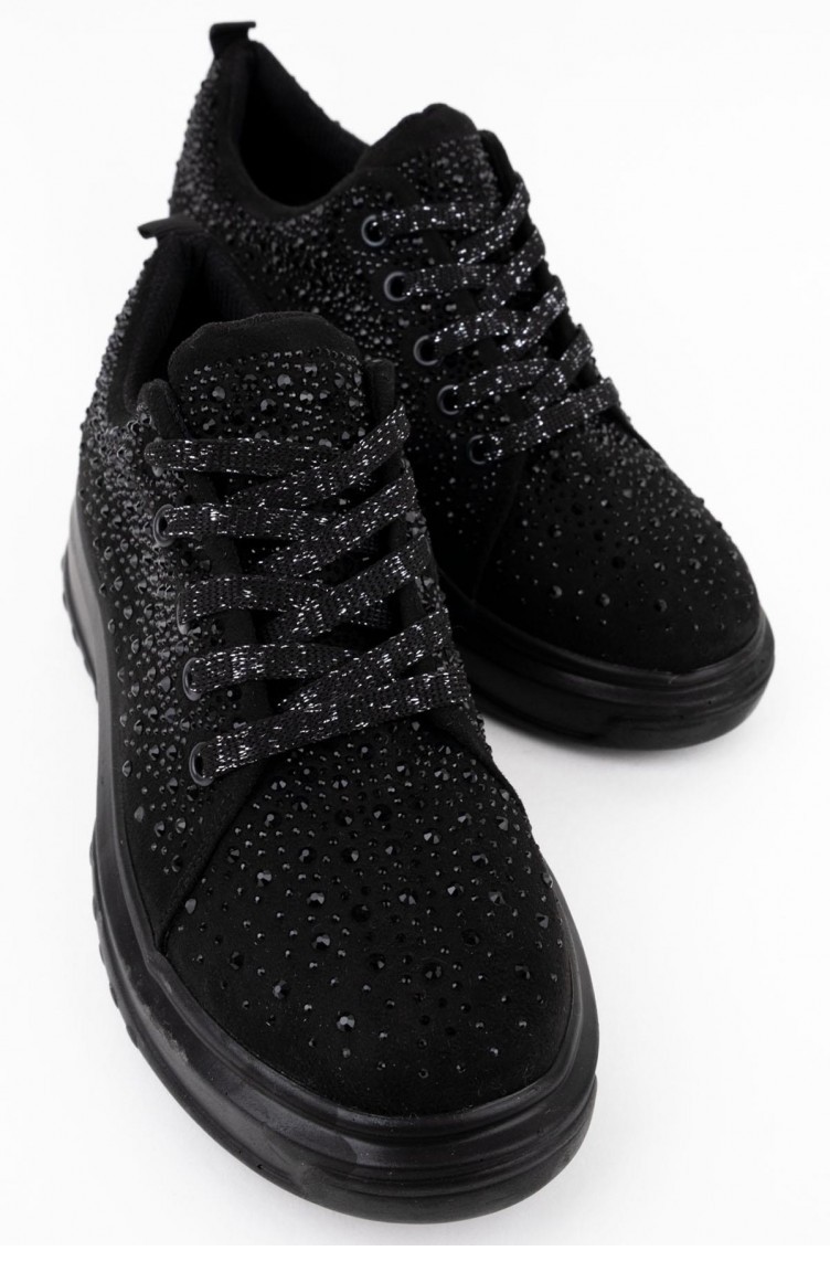 Kybele Siyah Sneaker Taşlı Spor Ayakkabı Siyah | Sefamerve