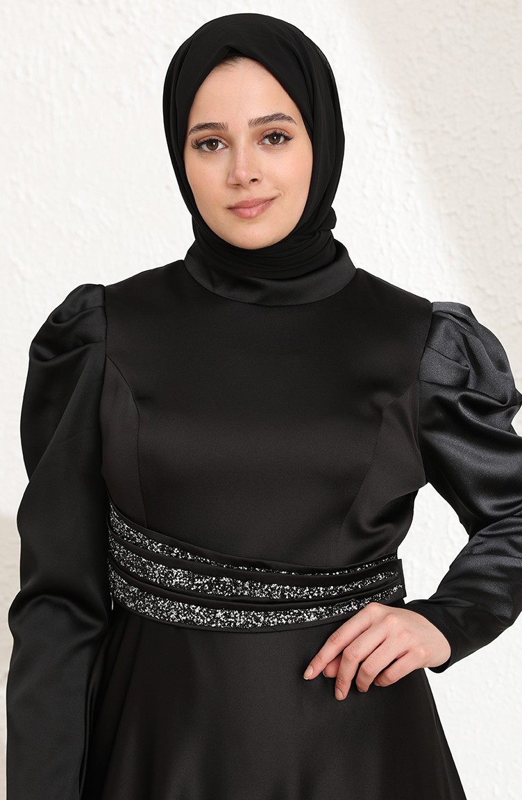 فساتين سهرة بتصميم اسلامي أسود 6044-02 | Sefamerve