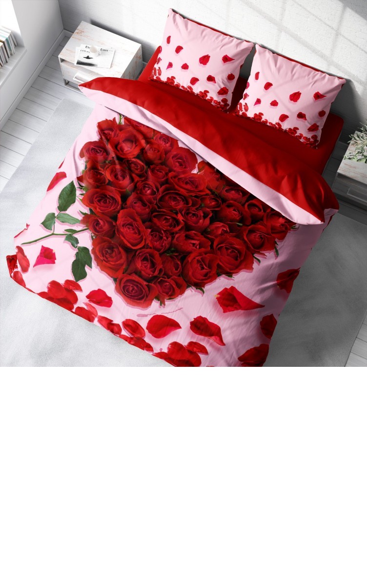 Monohome Sevgililer Günü Pamuk Saten Çift Kişilik Nevresim Takımı Red Rose  | Sefamerve