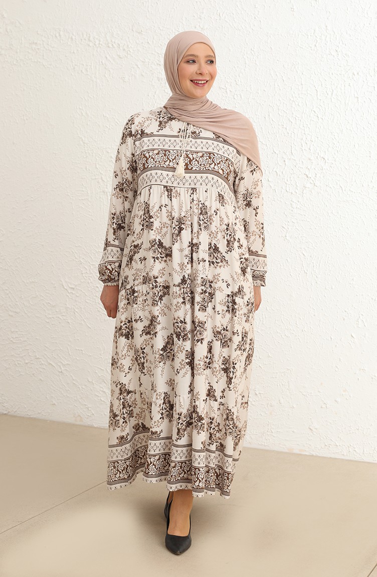 Light Brown Hijab Dress 5074-03 | Sefamerve