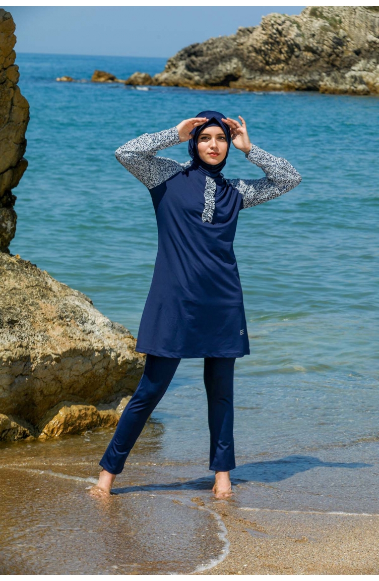 Maillot de Bain Burkini Hijab 7150-01 Bleu Marine 7150-01 | Sefamerve