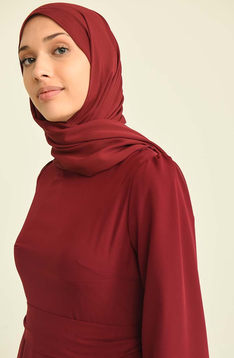 فساتين سهرة بتصميم اسلامي أحمر كلاريت 5712-04 | Sefamerve