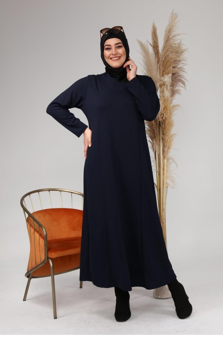 Kadın Büyük Beden Ay Yaka Kışlık Triko Elbise 8123 Lacivert | Sefamerve