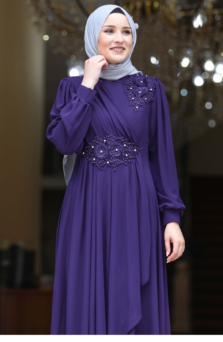 Purple Hijab Evening Dress 2532 | Sefamerve