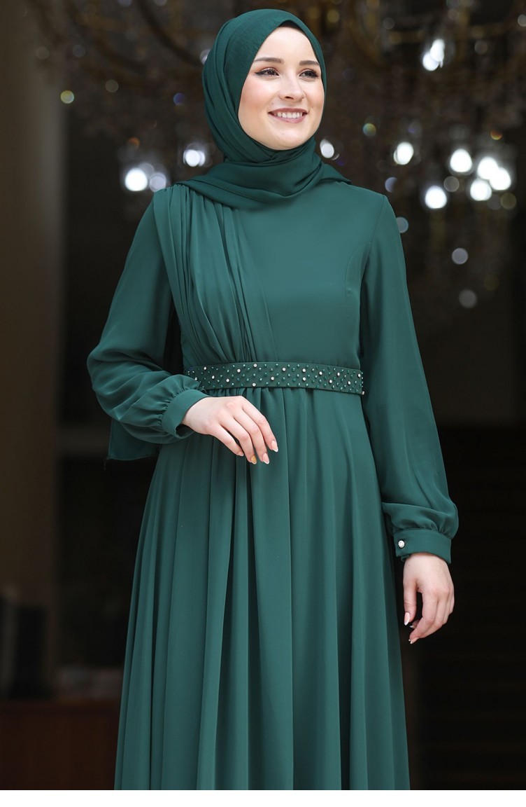 Emerald Green Hijab Evening Dress 2534 | Sefamerve