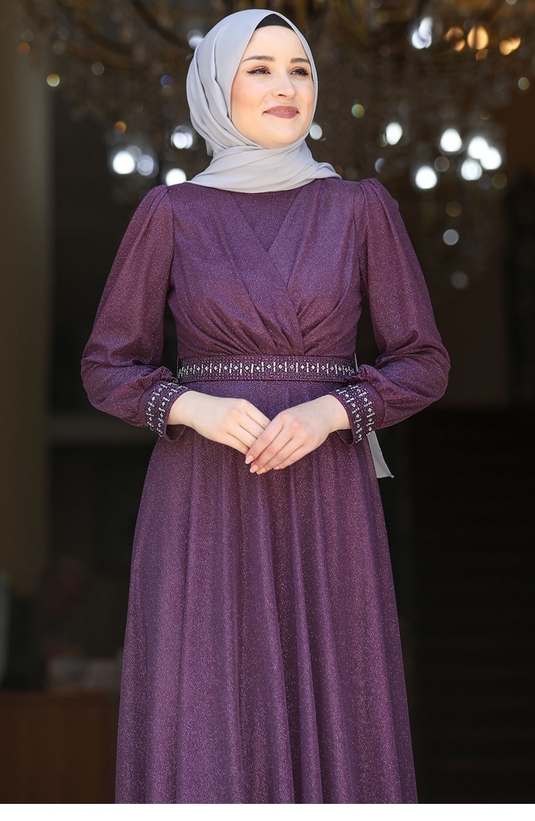 Plum Hijab Evening Dress 2615 | Sefamerve