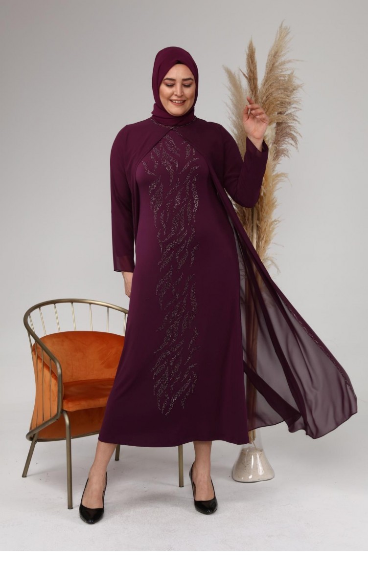 Kadın Büyük Beden İşlemeli Ve Desenli Abiye Takım Elbise 4580 Mürdüm |  Sefamerve
