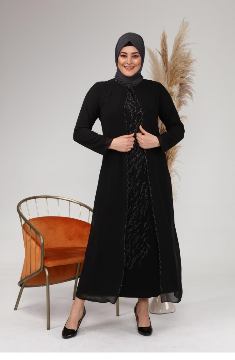 Kadın Büyük Beden İşlemeli Ve Desenli Abiye Takım Elbise 4580 Siyah |  Sefamerve