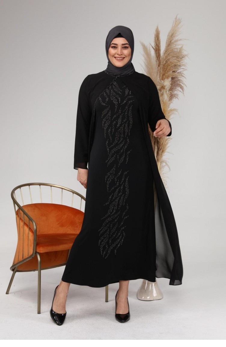 Kadın Büyük Beden İşlemeli Ve Desenli Abiye Takım Elbise 4580 Siyah |  Sefamerve