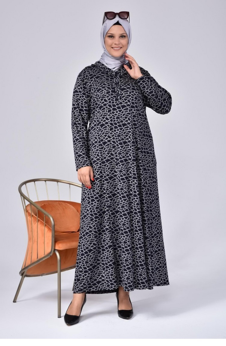 Kadın Büyük Beden Yakası Fırfırlı Tesettür Anne Elbisesi Yakma Yapmaz  Terletmez 4747 Lacivert | Sefamerve