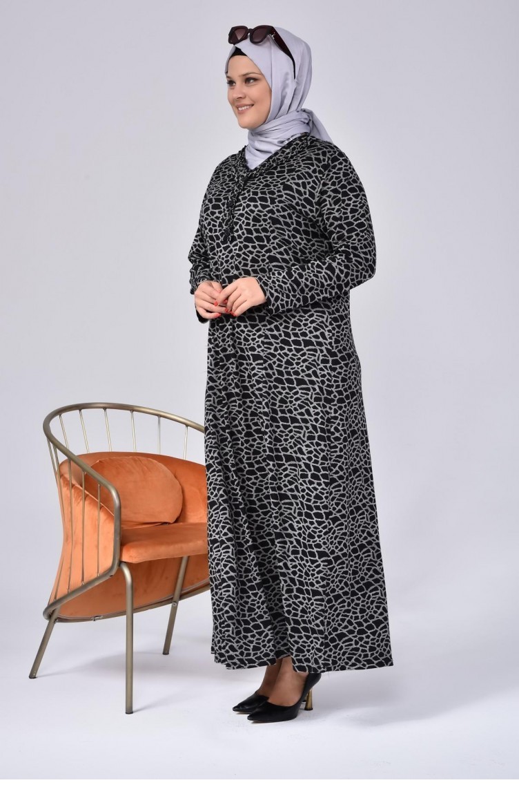 Kadın Büyük Beden Yakası Fırfırlı Tesettür Anne Elbisesi Yakma Yapmaz  Terletmez 4747 Siyah | Sefamerve