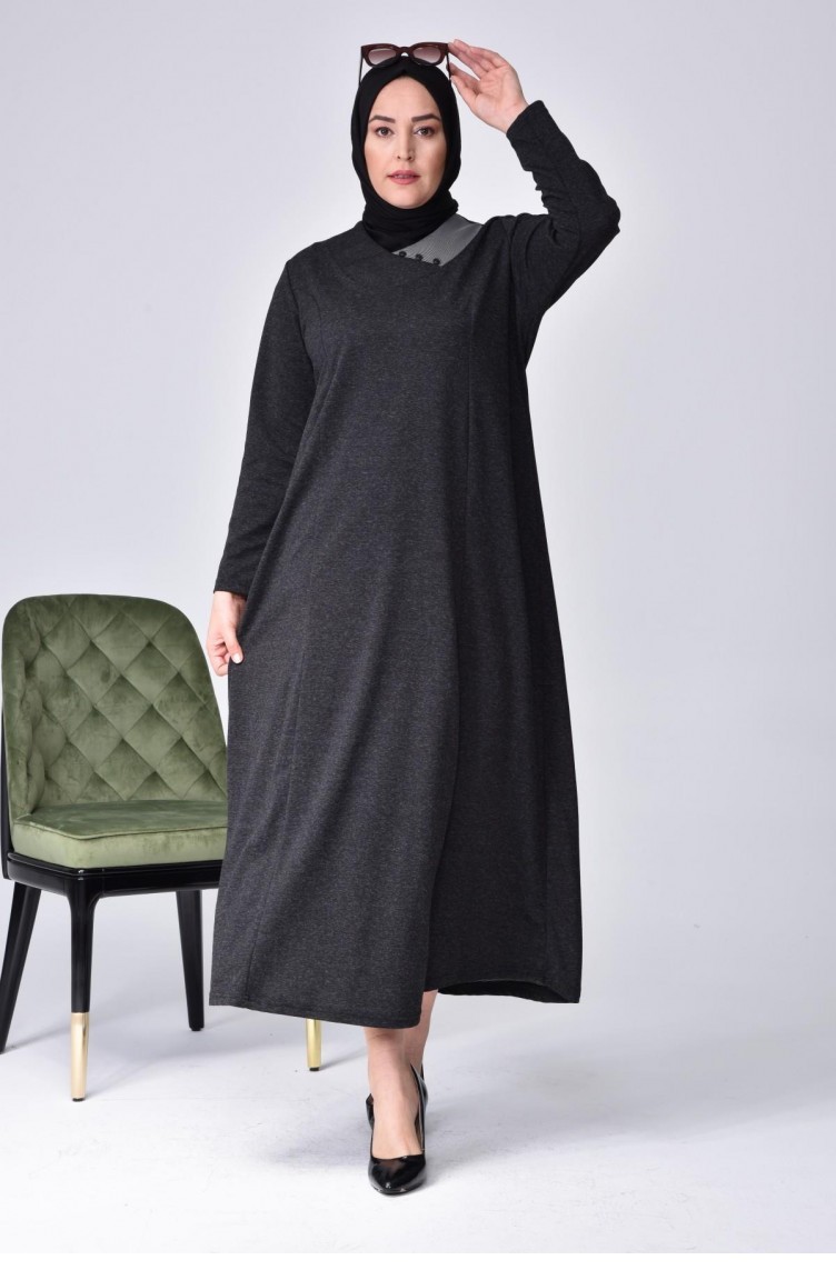 Kadın Büyük Beden Ay Yaka Anne Elbise Uzun Tesettür 8107 Siyah | Sefamerve