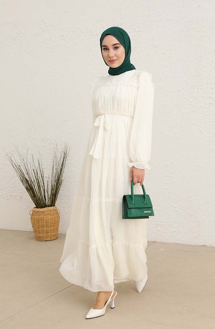 Ecru Hijab Dress 5797-03 | Sefamerve