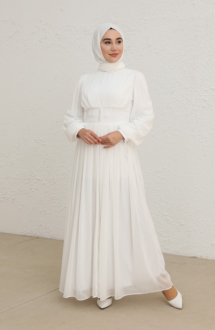 Şifon Abiye Elbise 60282-01 Beyaz | Sefamerve