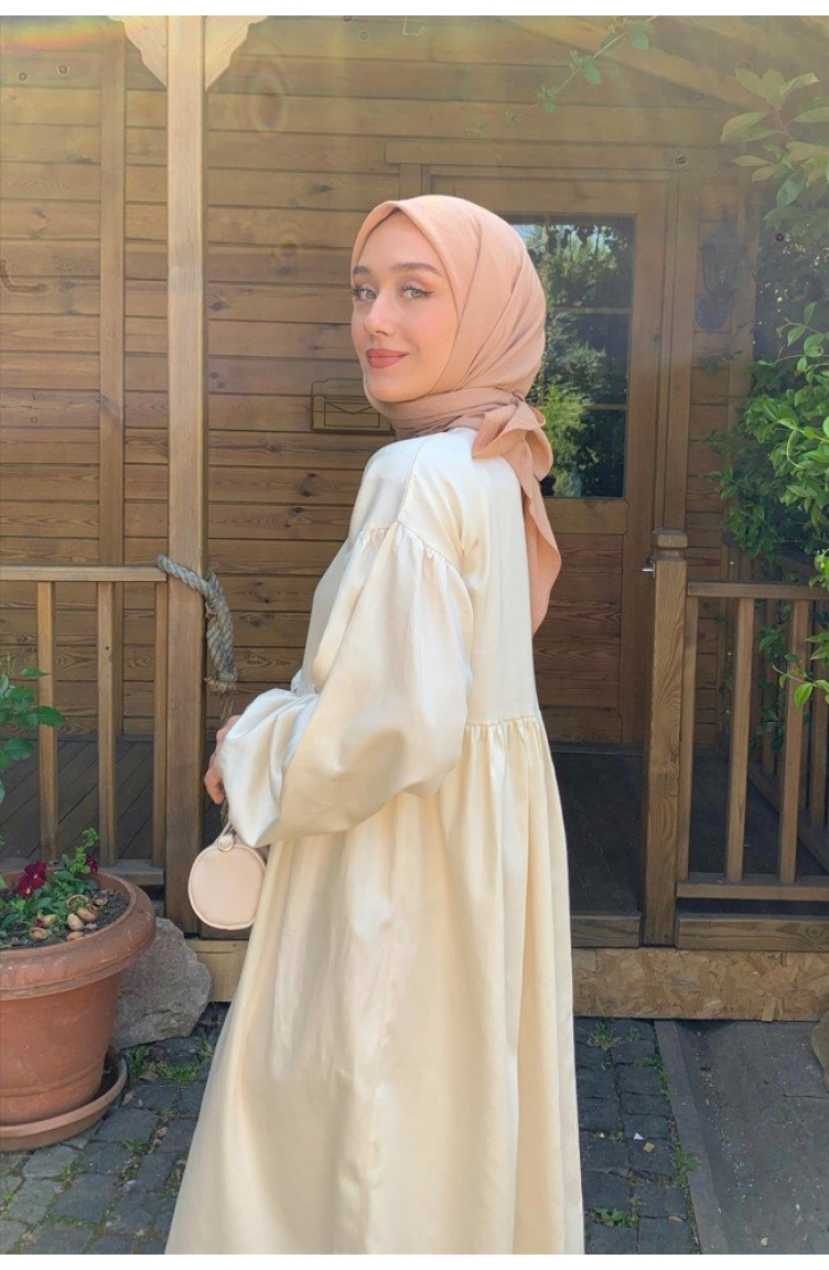 Cream Hijab Dress 0008-01 | Sefamerve