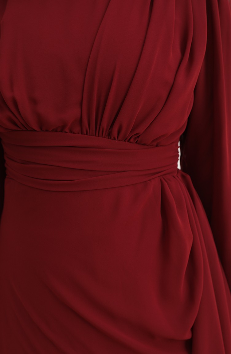 فستان سهرة مطوي 5718-13 أحمر غامق 5718-13 | Sefamerve