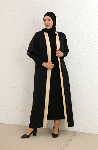 Büyük Beden Elbise Abaya İkili Takım 8104-01 Siyah Lacivert