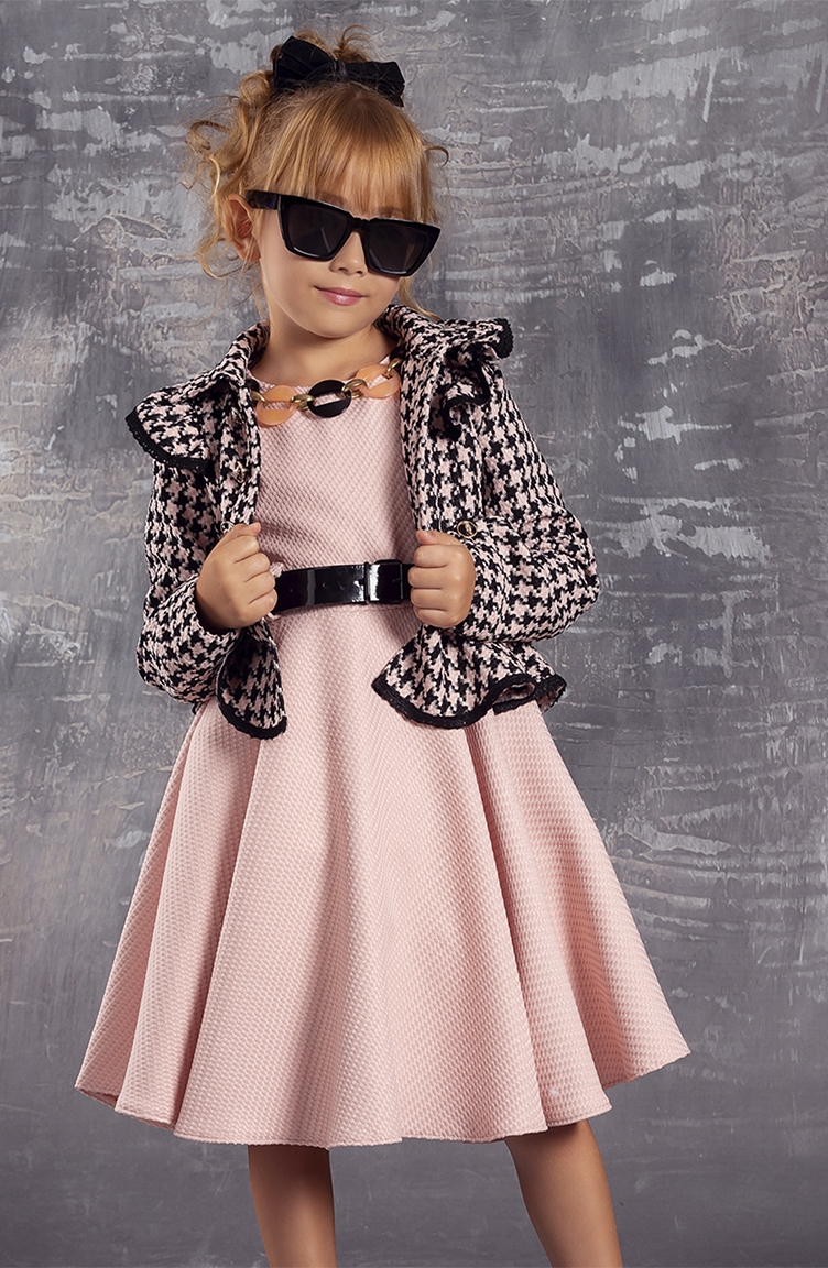 Ceketli Kışlık Kız Çocuk Elbisesi – Kemerli TVD2305CKTEKS-01 Pembe |  Sefamerve