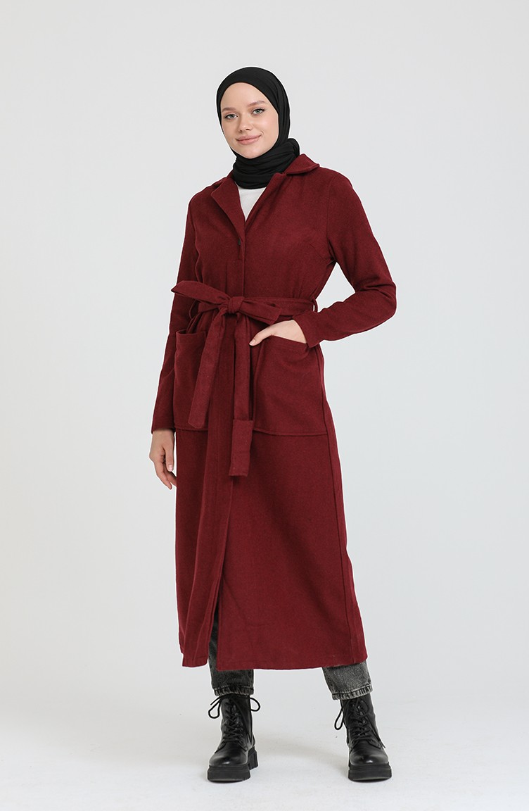 معطف طويل أحمر كلاريت 4016-06 | Sefamerve