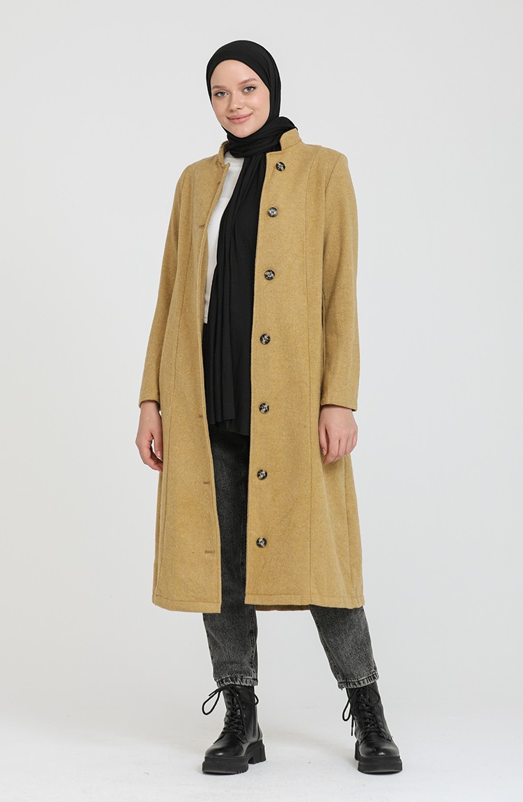 معطف طويل أصفر خردل 4018-10 | Sefamerve