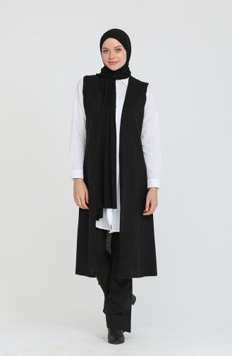 Plain Long Loose Seasonal Black Vest 8735-01 Black 8735-01